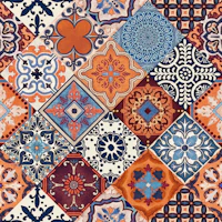 Talavera Tiles Blue Orange Cream Burgundy Red behang