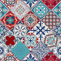 Talavera Tiles Royal Blue Turquoise Red Grey tapet