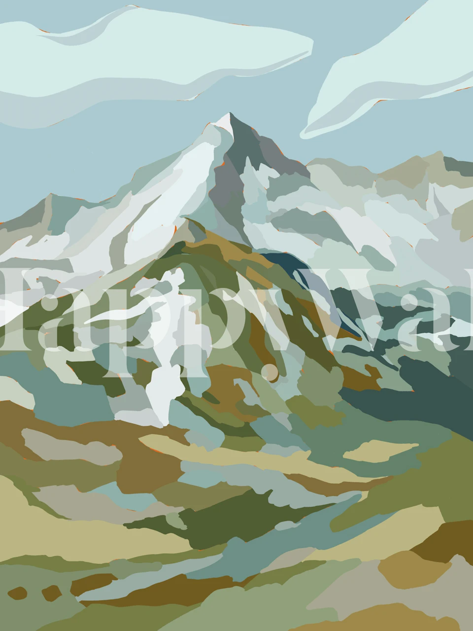 Mountain landscape in soft earthy tones wallpaper