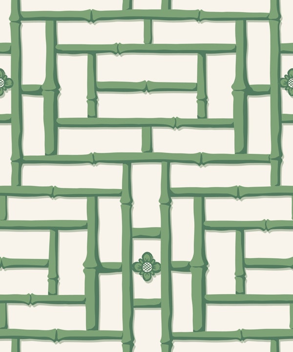 Bamboo trellis - green on cream