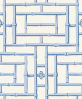 Bamboo trellis - light blue on cream wallpaper