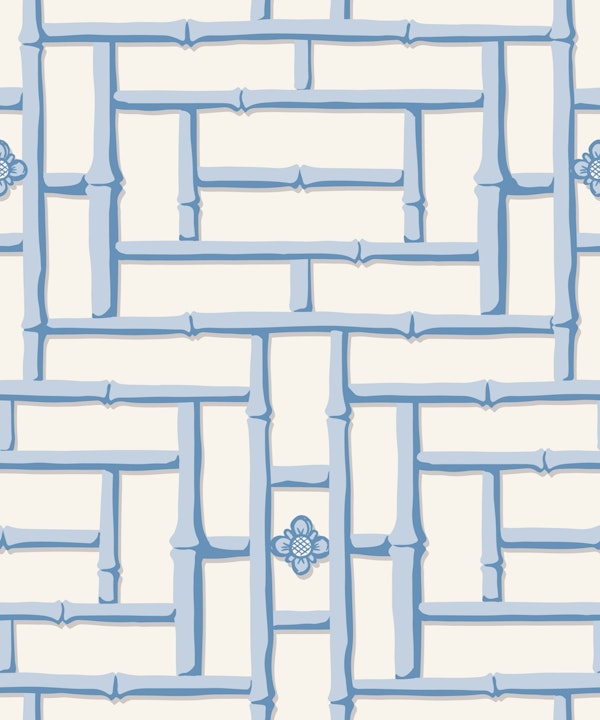 Bamboo trellis - light blue on cream