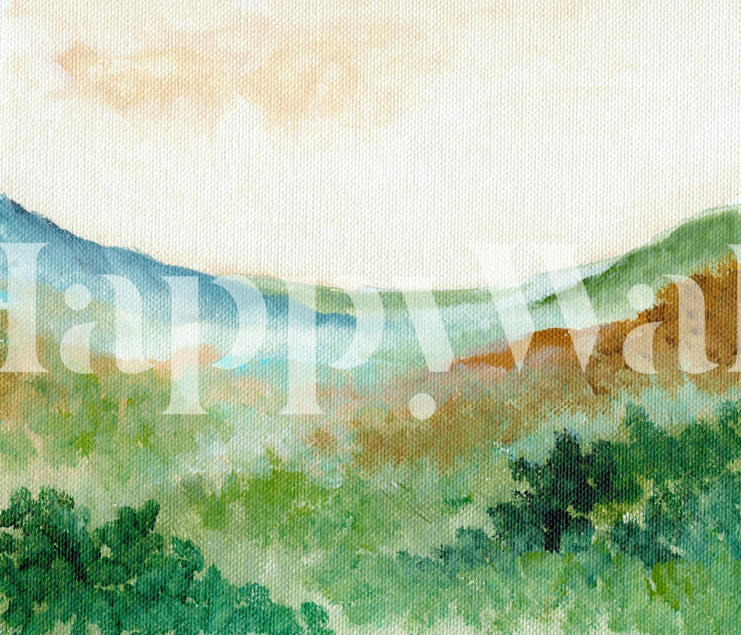 Watercolor hills in soft green and blue wallpaper