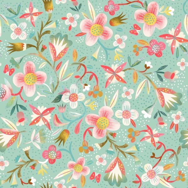 tossed florals on mint