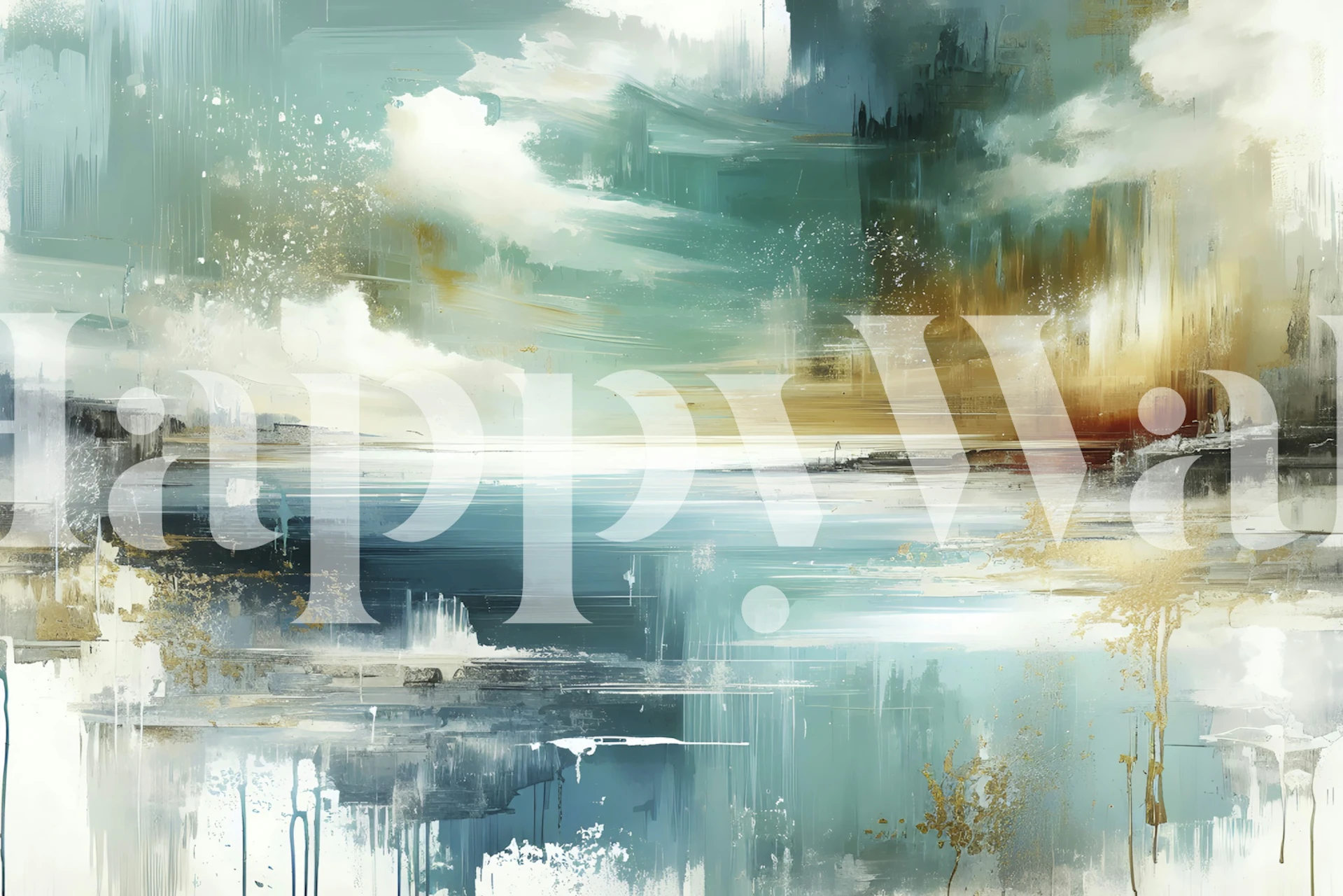 Abstract coastal wallpaper in soft blues and golds