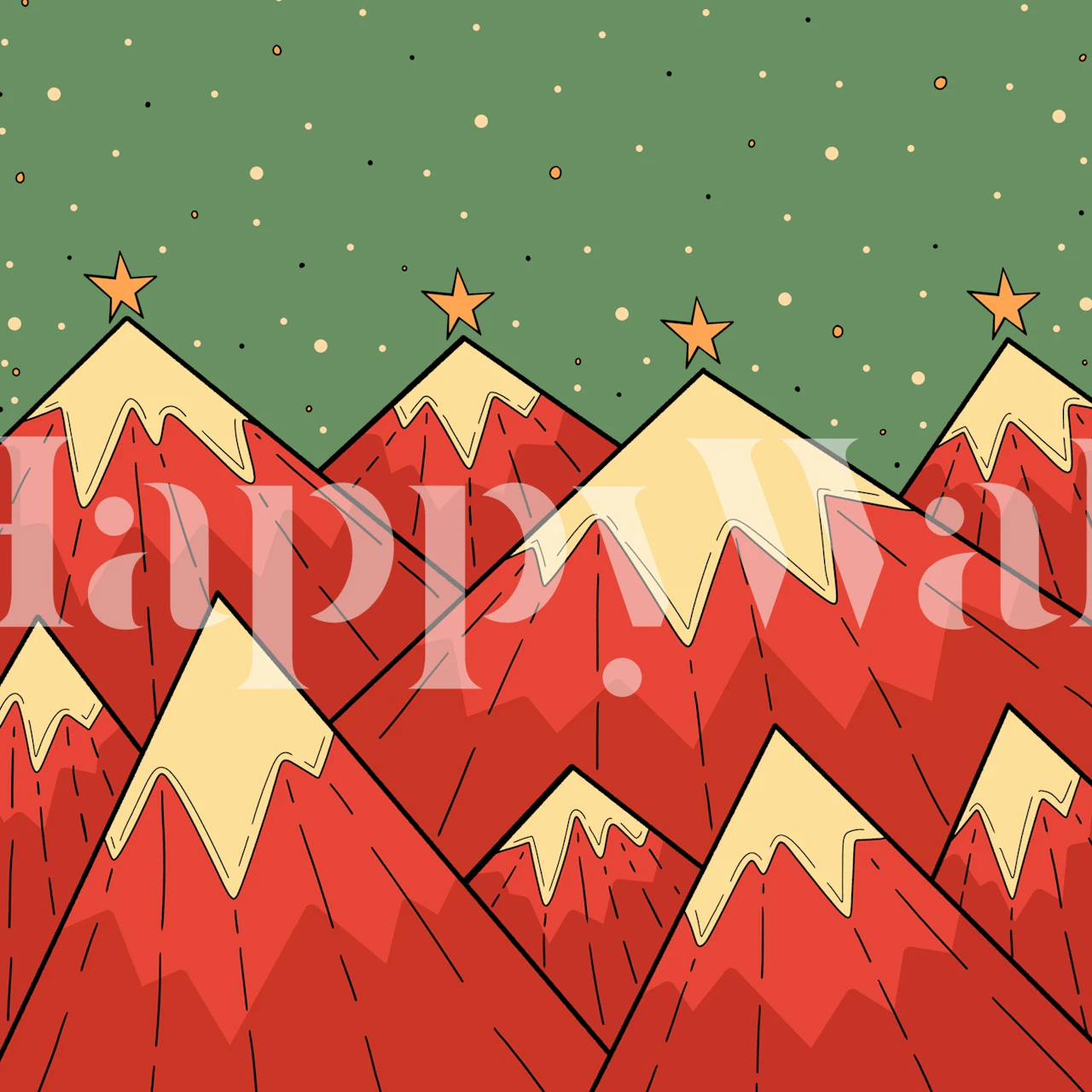 Festive star mountains wallpaper in a room