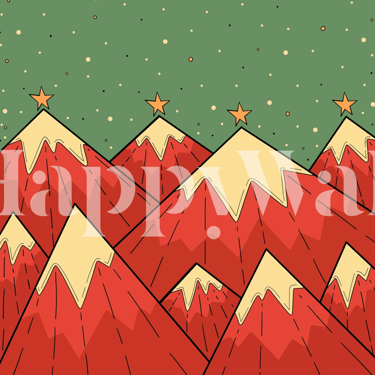 Festive star mountains wallpaper in a room