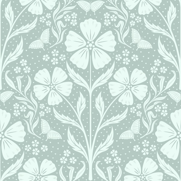 Awakening Flowers Damask - mint green