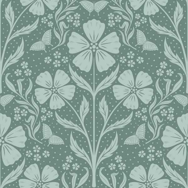 Awakening Flowers Damask - green
