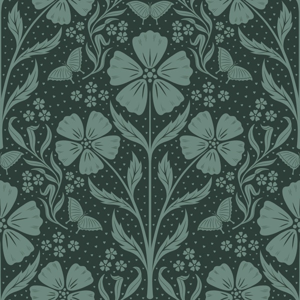 Awakening Flowers Damask - dark green