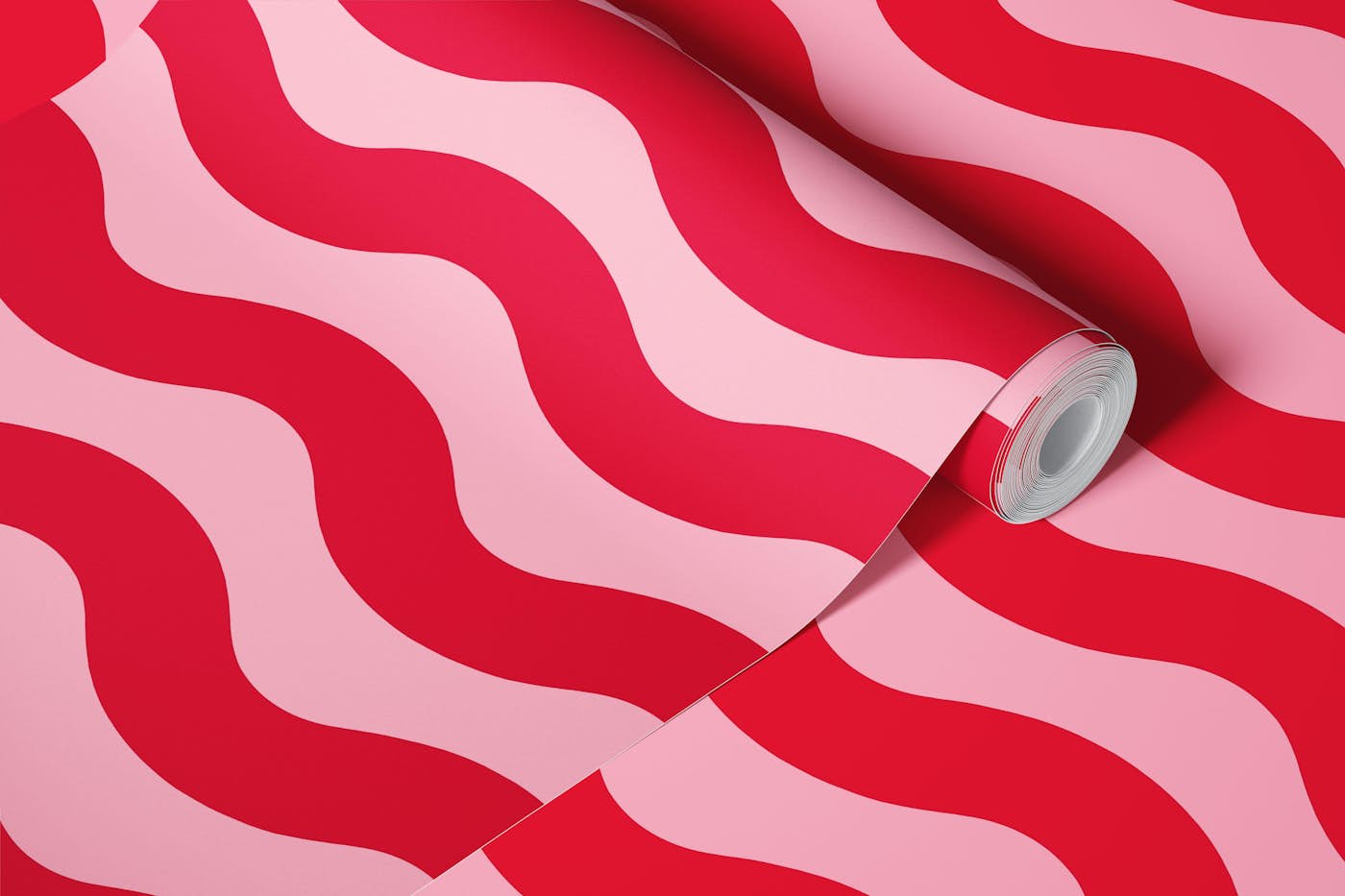 Pink and Crimson Red Modern Waves 1 wallpaper roll