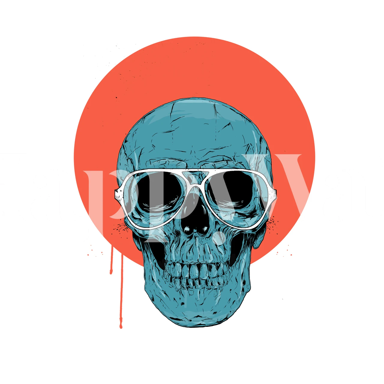 Blue skull wallpaper in a room setting