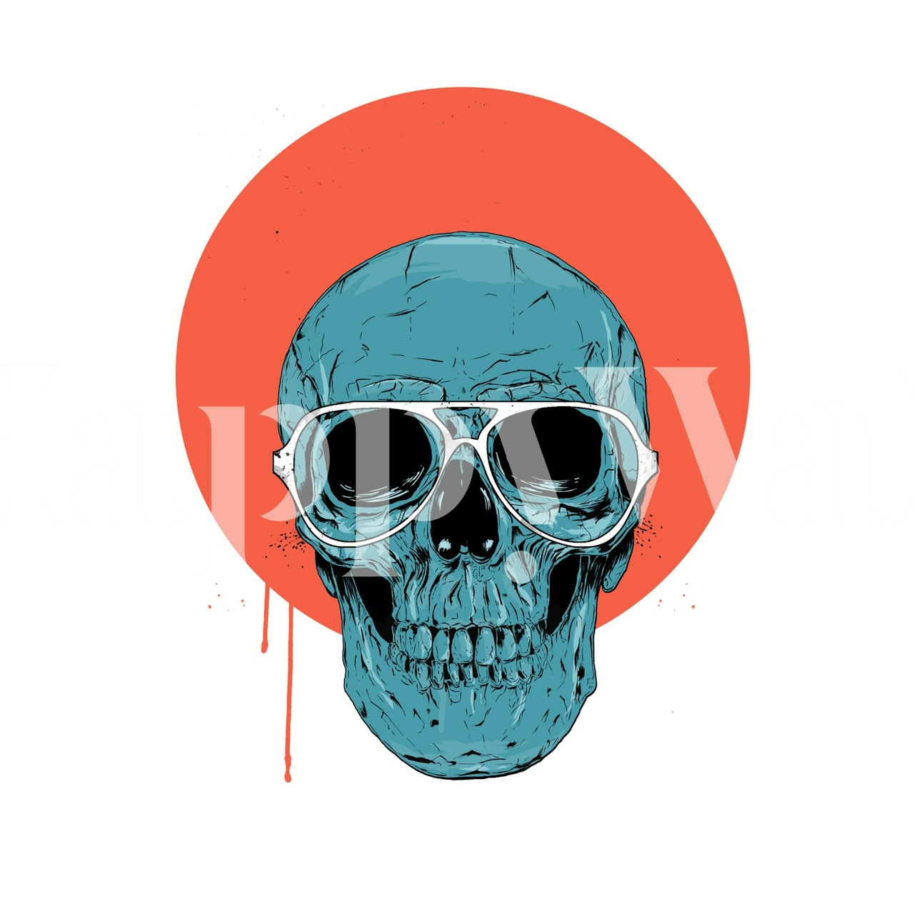 Blue skull wallpaper in a room setting