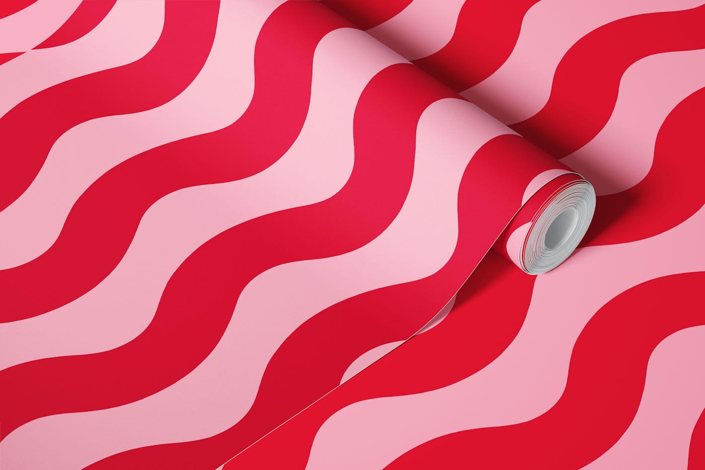 Pink and Crimson Red Modern Waves 2 wallpaper roll