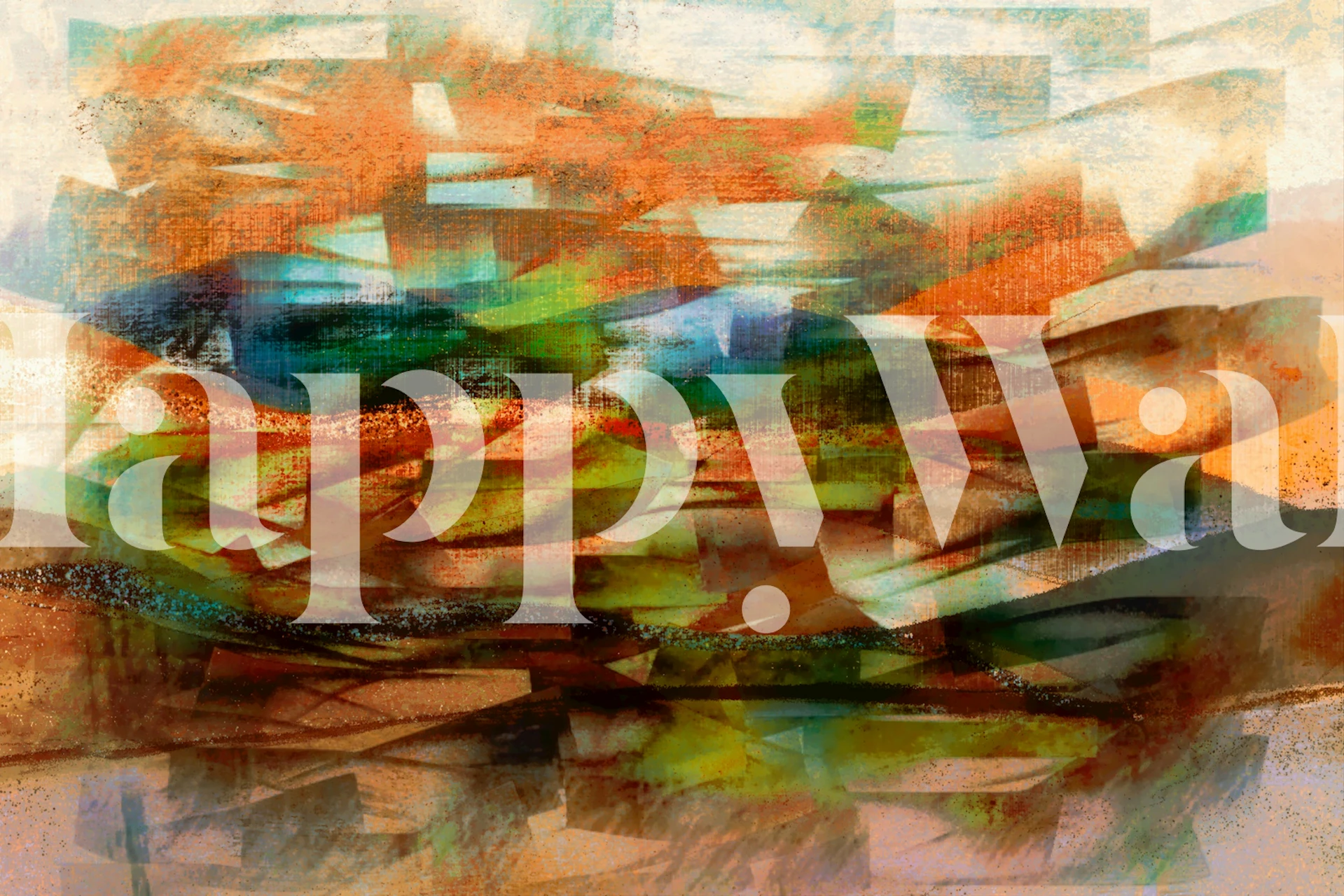 Colorful geometric abstract shapes with oranges and greens wallpaper