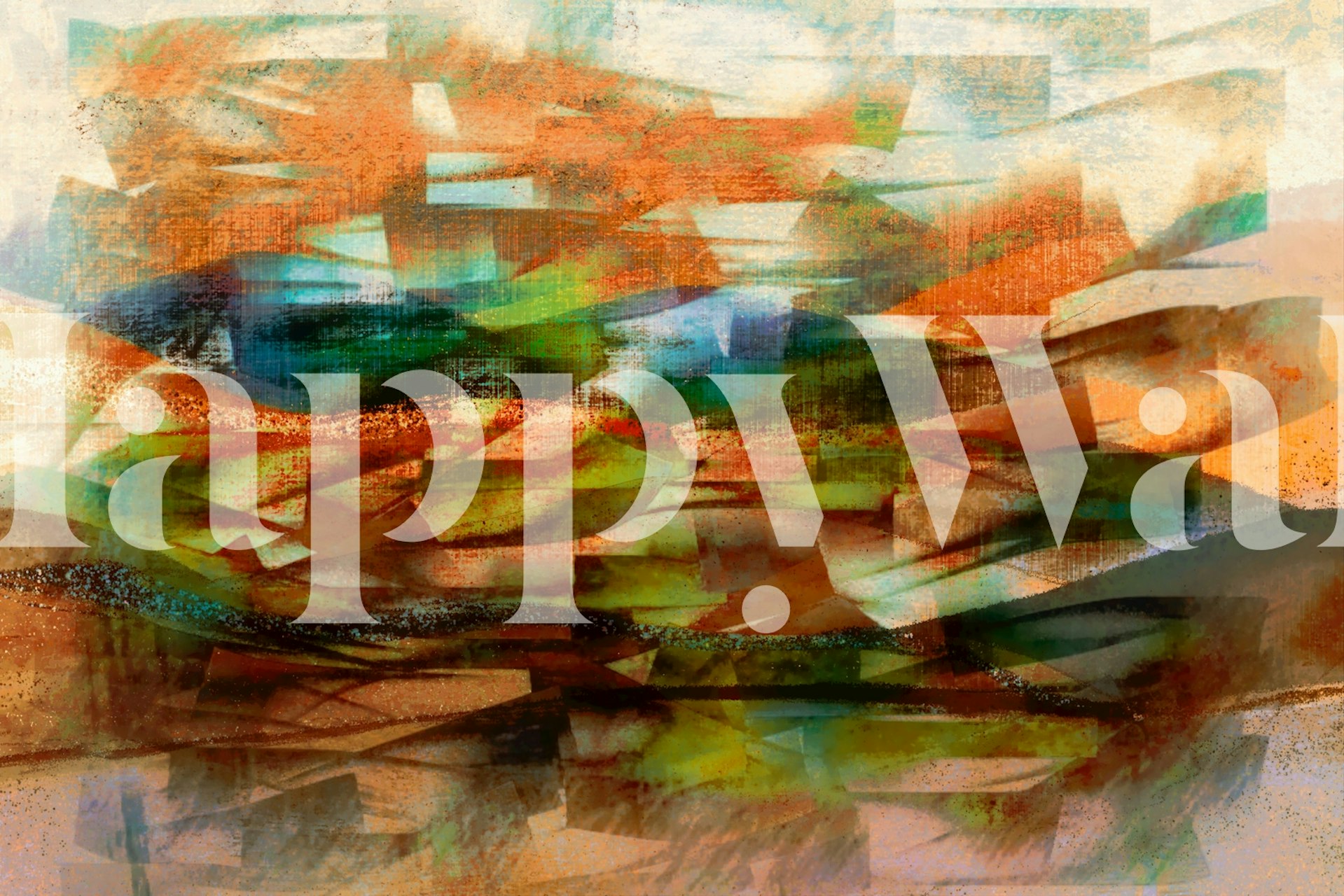 Colorful geometric abstract shapes with oranges and greens wallpaper