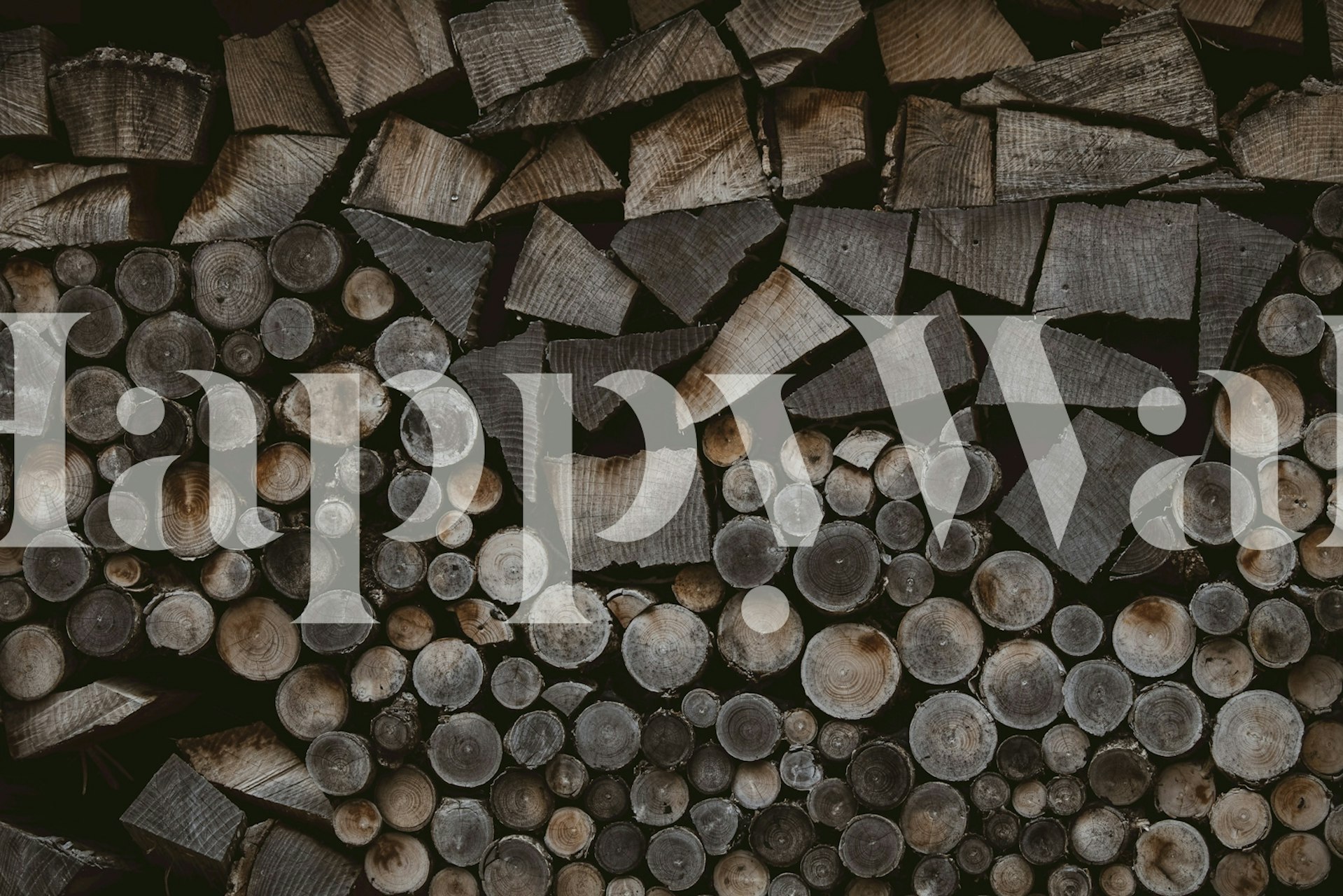 Rustic wood log pattern in dark tones wallpaper