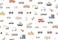 Vehicles and Transports in white papiers peint