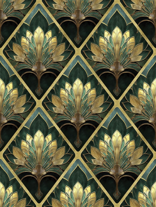 Art Deco Flora Grace Teal Gold