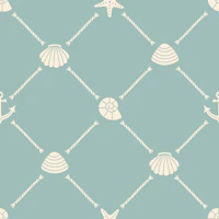 Nautical ropes and shells light blue wallpaper