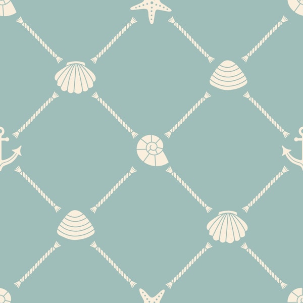 Nautical ropes and shells light blue