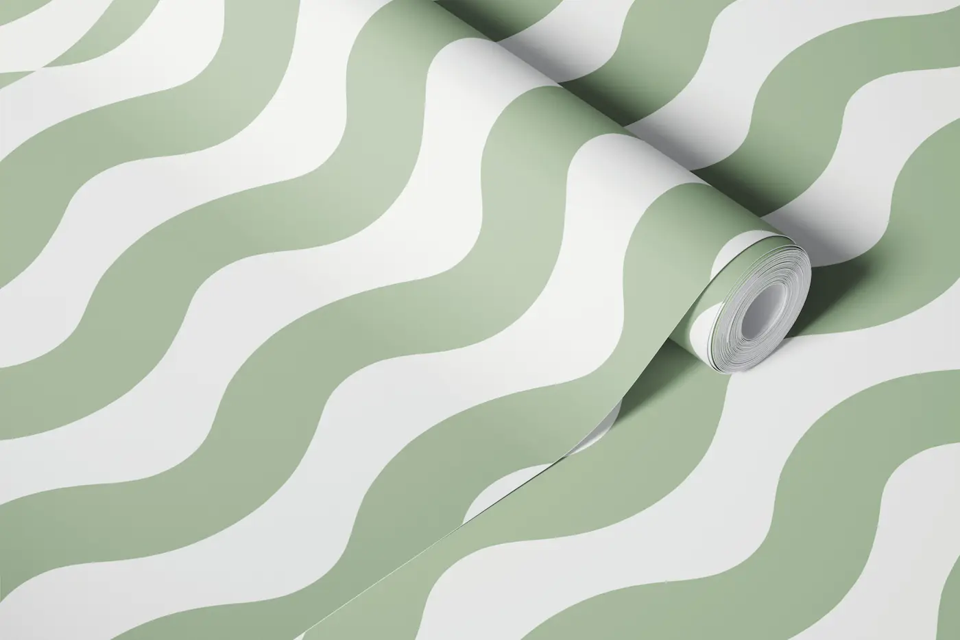 Sage Green and White Field Waves 2 wallpaper roll