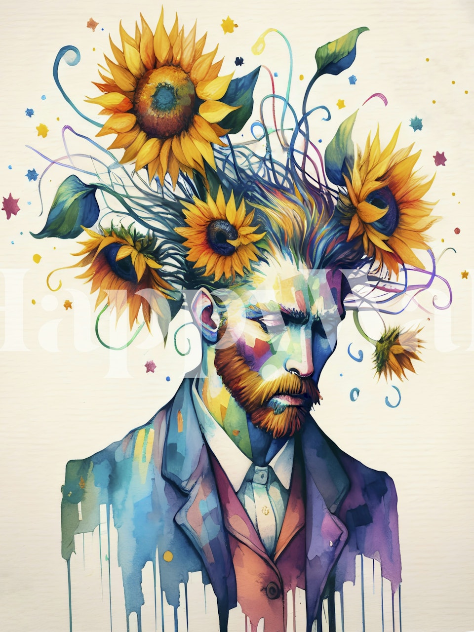 Lebendige Sonnenblumen Tapetendesign in einem Raum