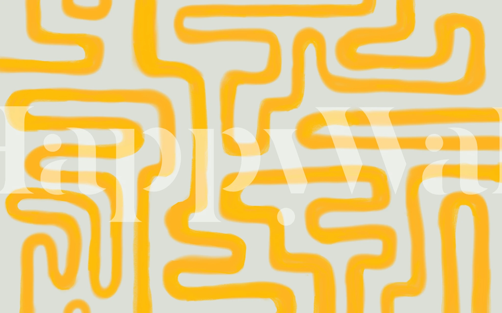 Yellow abstract maze design on grey background wallpaper