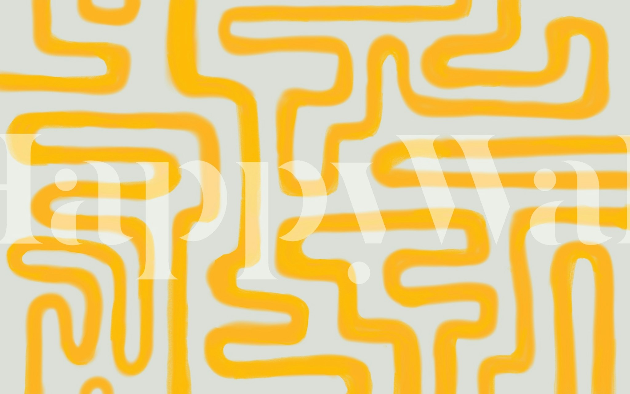 Yellow abstract maze design on grey background wallpaper