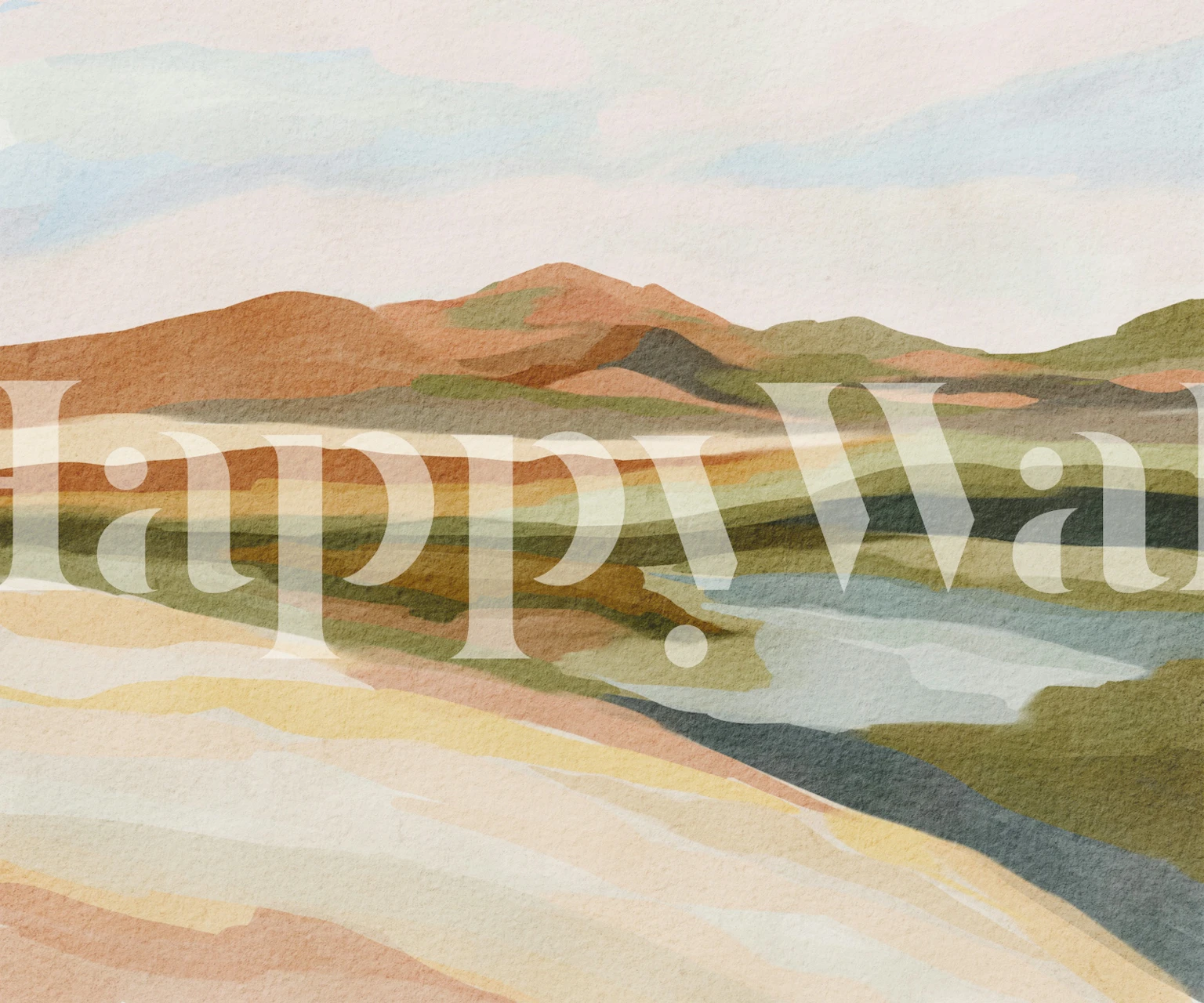 Watercolor mountain range with soft earth tones and serene sky wallpaper