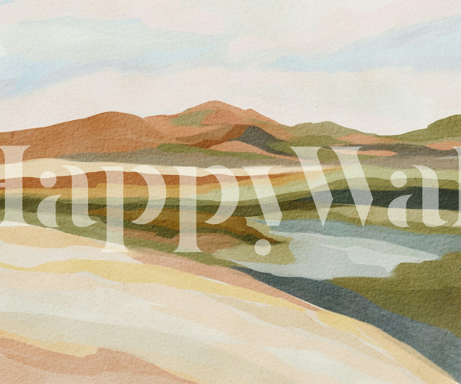 Watercolor mountain range with soft earth tones and serene sky wallpaper
