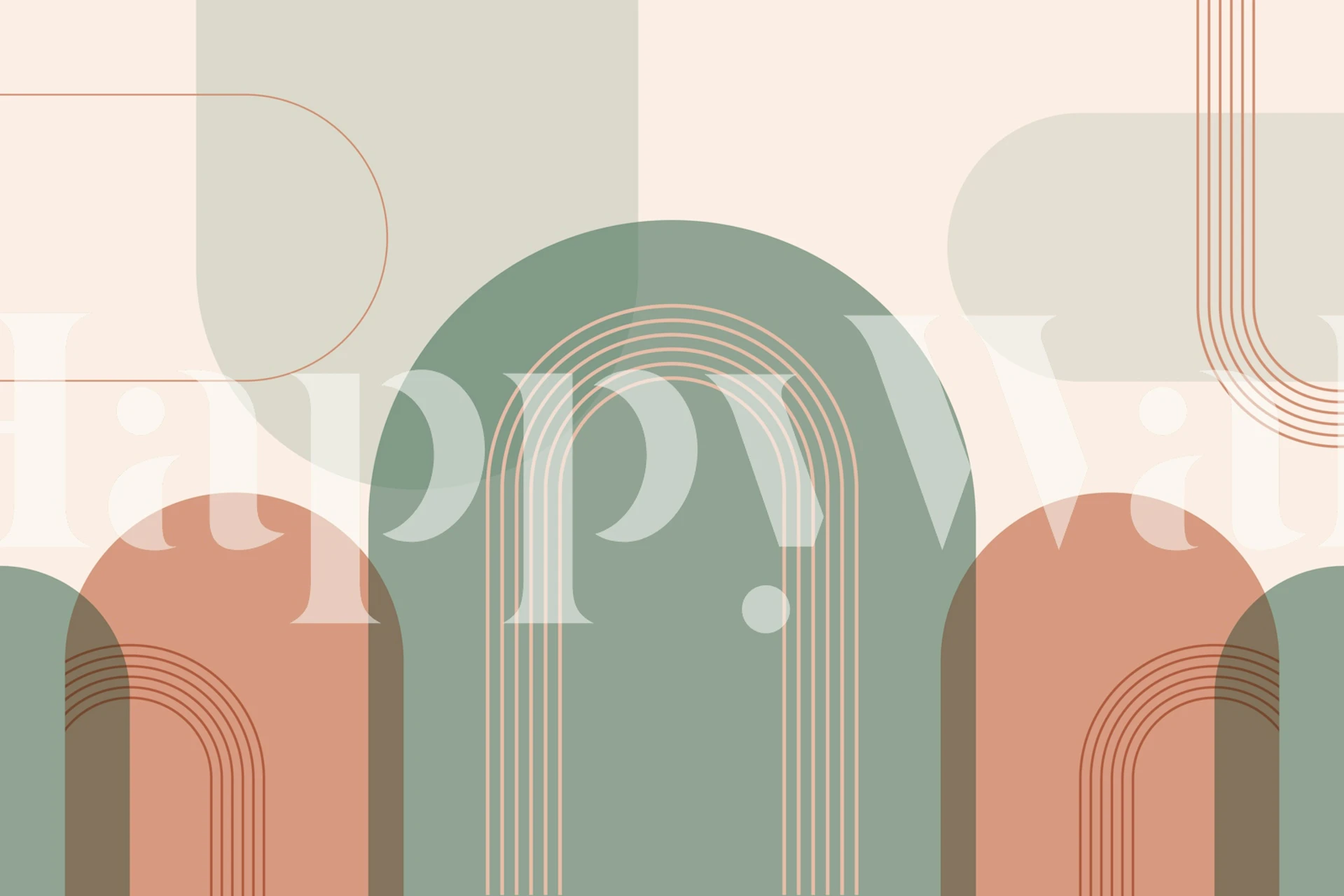 Abstract arch shapes in green and terracotta colors wallpaper