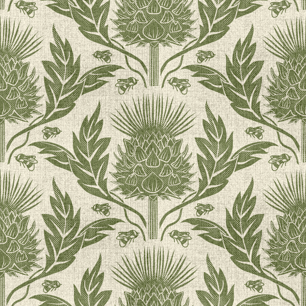 Artichokes and Bees damask olive cream