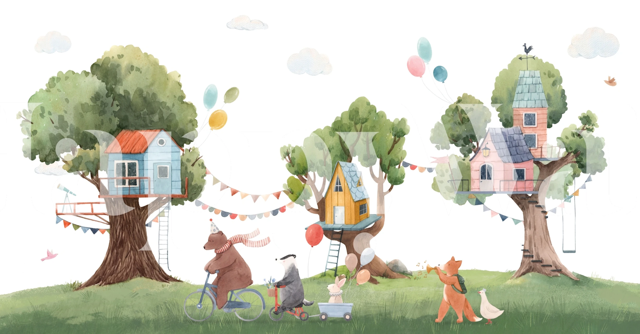 Treehouse Animal Party Tapete in einem Raum