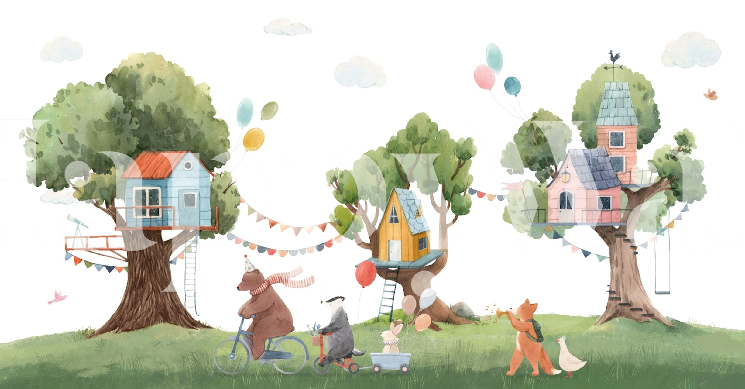 Treehouse Animal Party wallpaper in a room