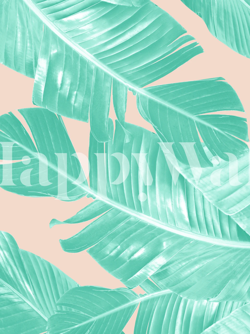 Mint green banana leaves on a beige background wallpaper