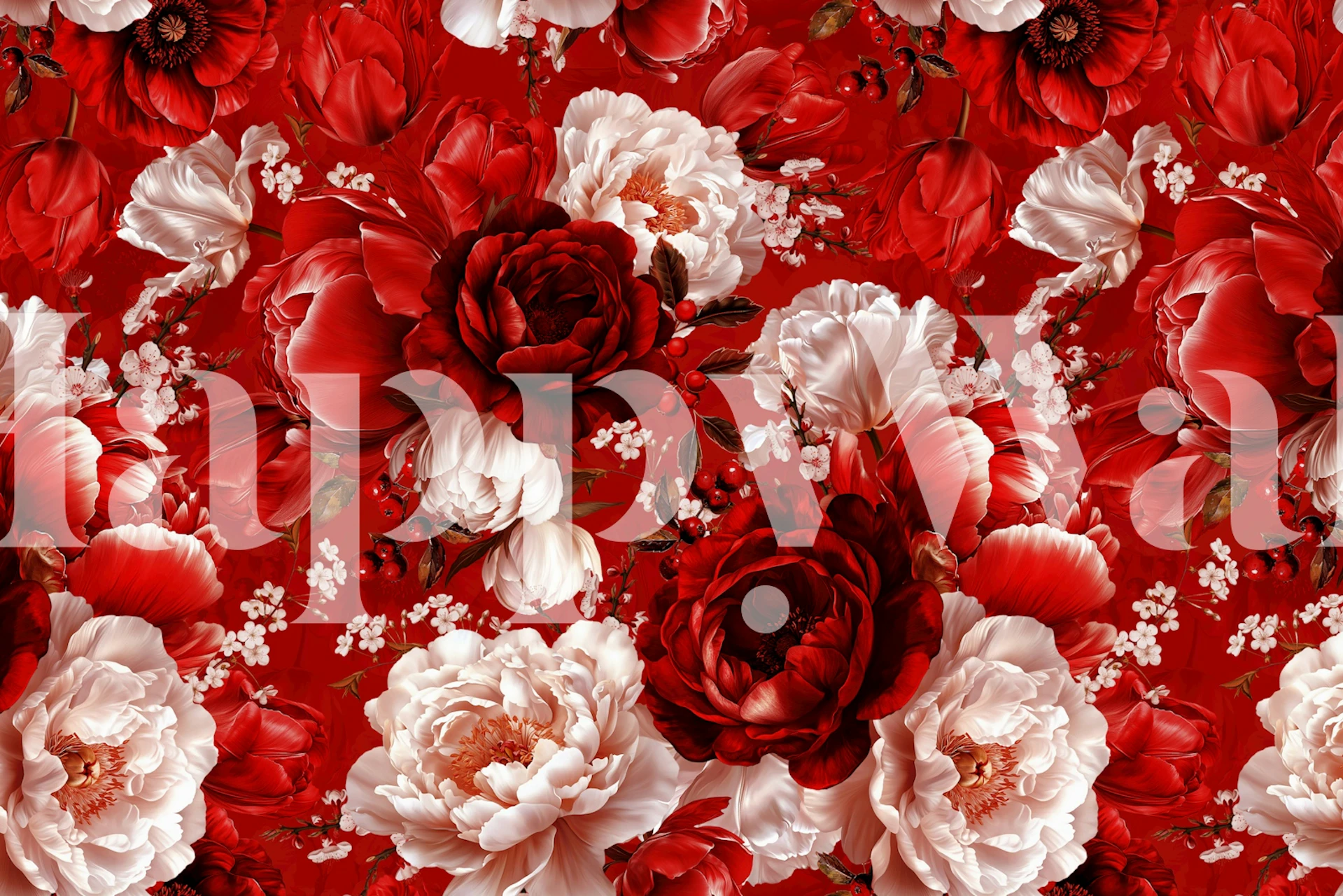 Rotes Blumen-Tapetdesign in einem Raum