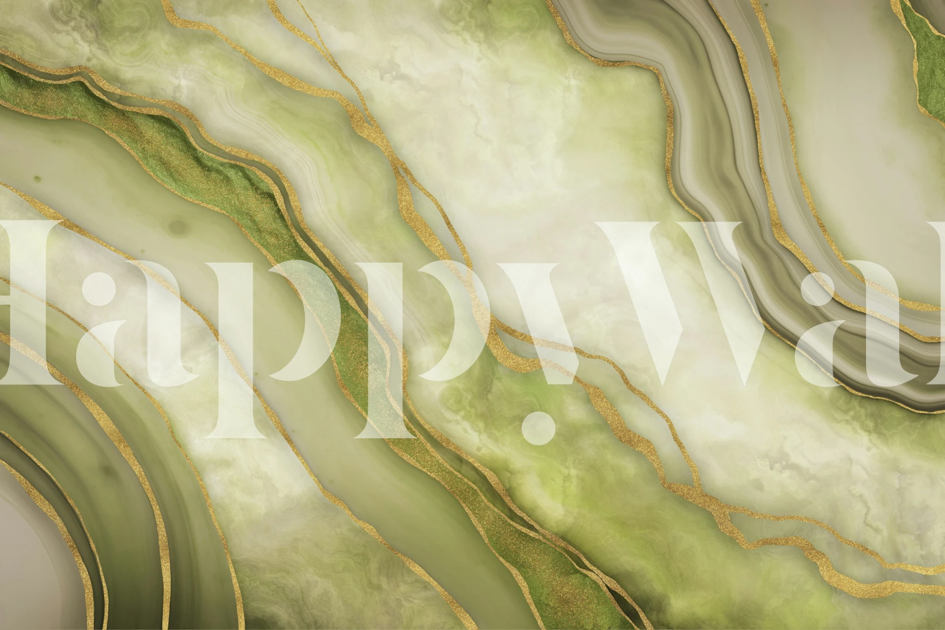 Gold and green wavy marble pattern wallpaper