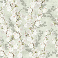Cherry blossom green chaki teal soft pastel wallpaper