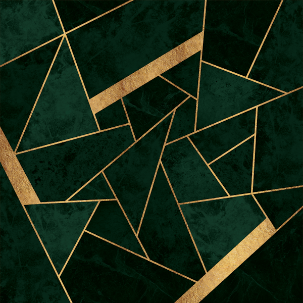 Dark Green Emerald and Gold Mosaic