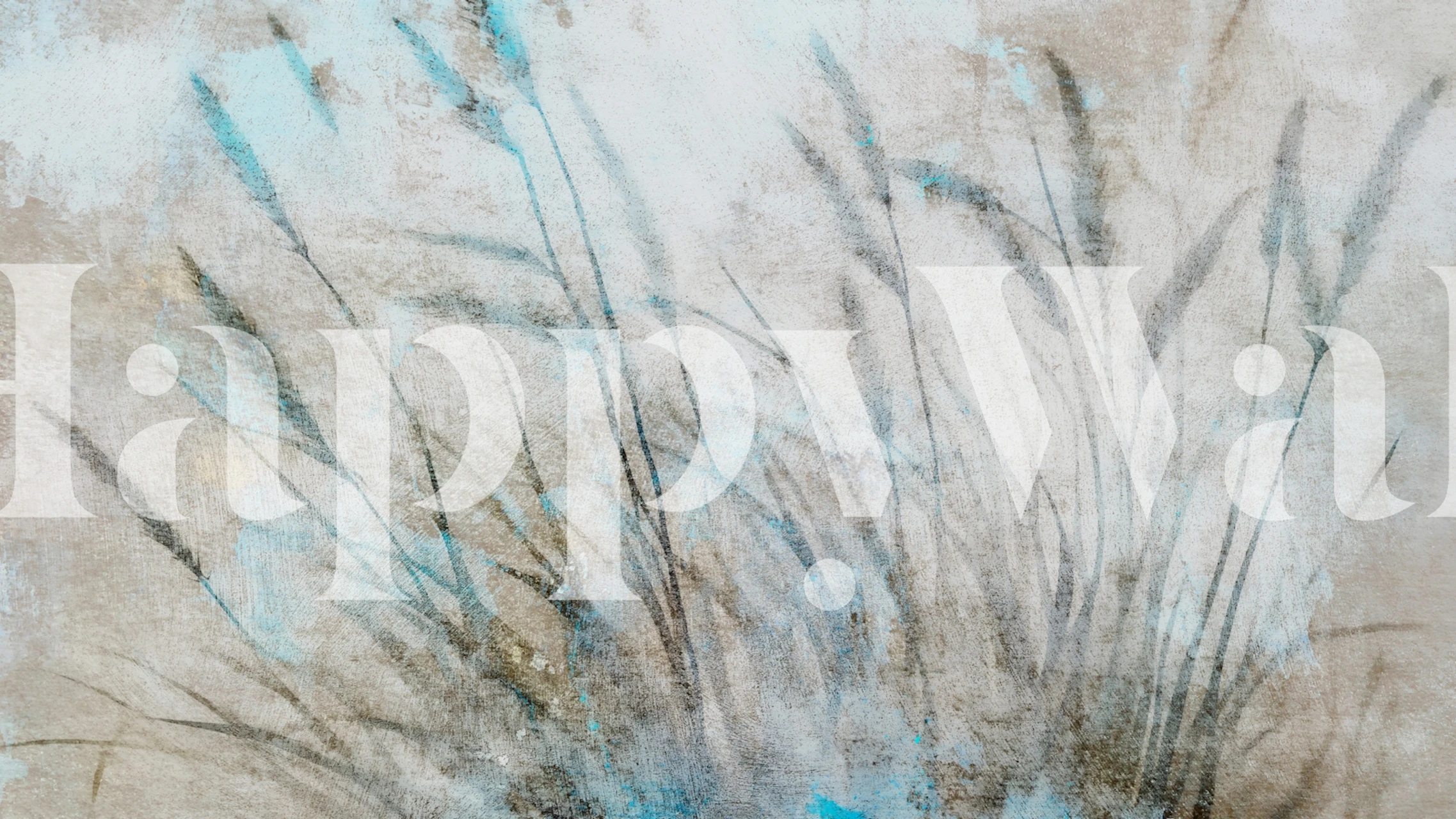 Soft grasses in beige and blue tones on textured wallpaper