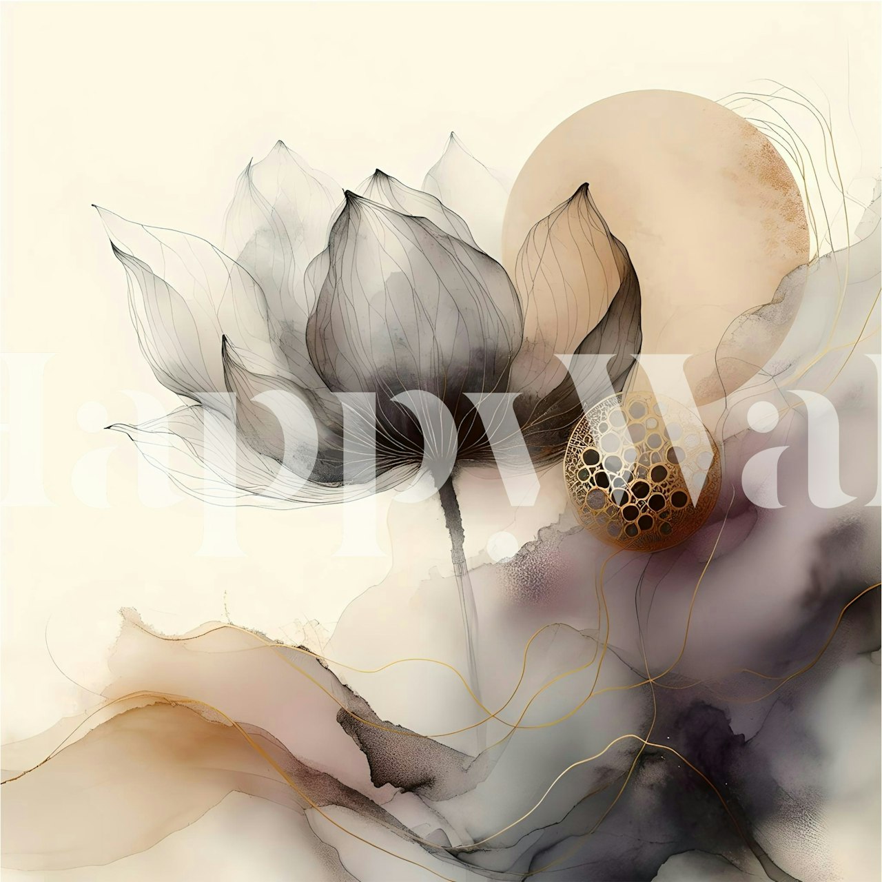 Tapeta Ink Wash Floral Haze v místnosti