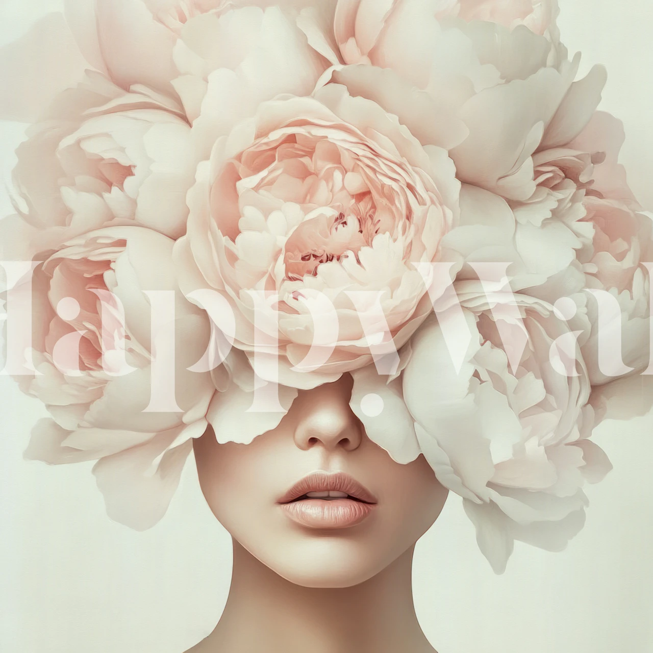 Peonies floral wallpaper in soft pink tones with a modern design