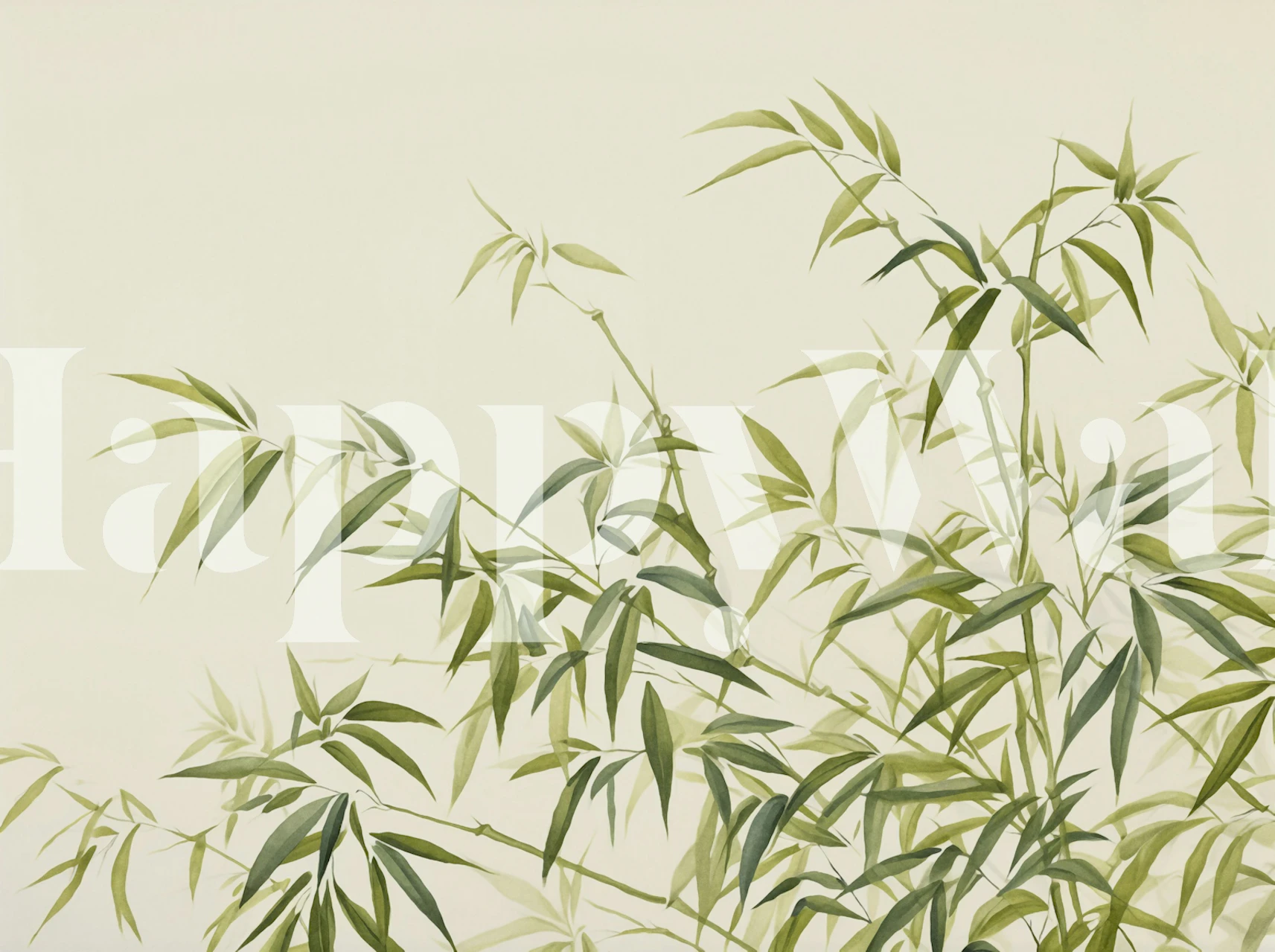 Bamboo leaves in soft green on a creamy background wallpaper