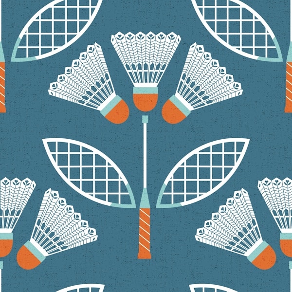 Retro Badminton ball flowers denim blue