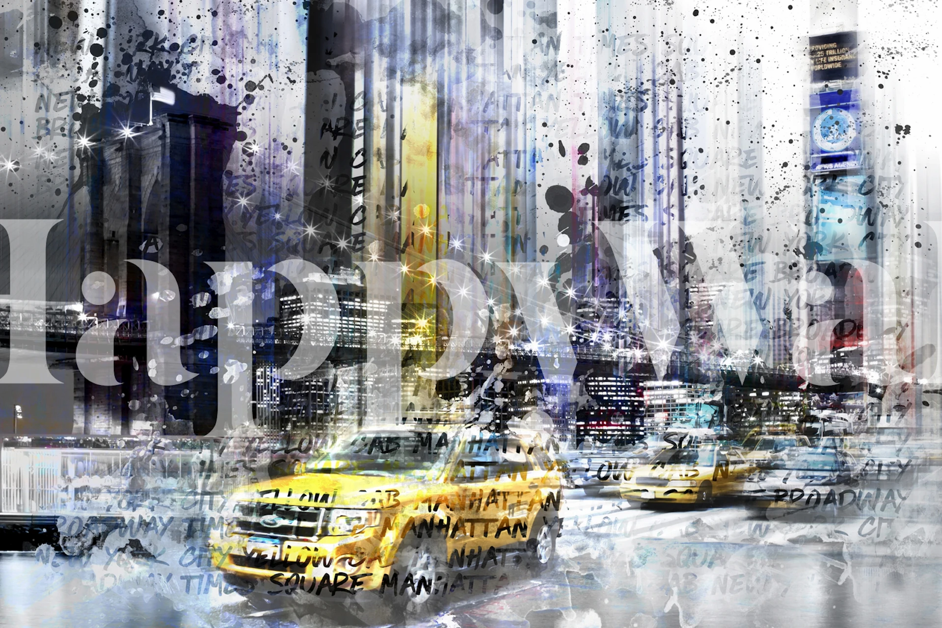 Modern Art New York Collage wallpaper in a room