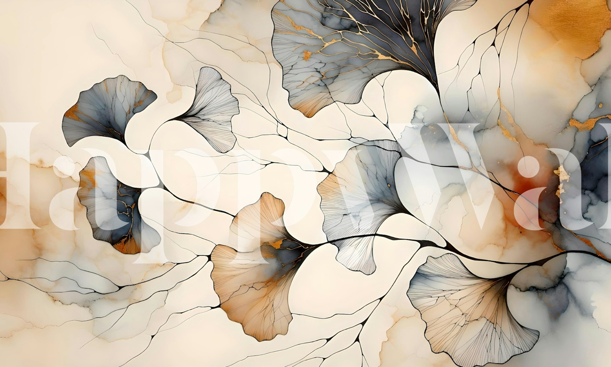 Tapeta Gilded Ginkgo Elegance u sobi