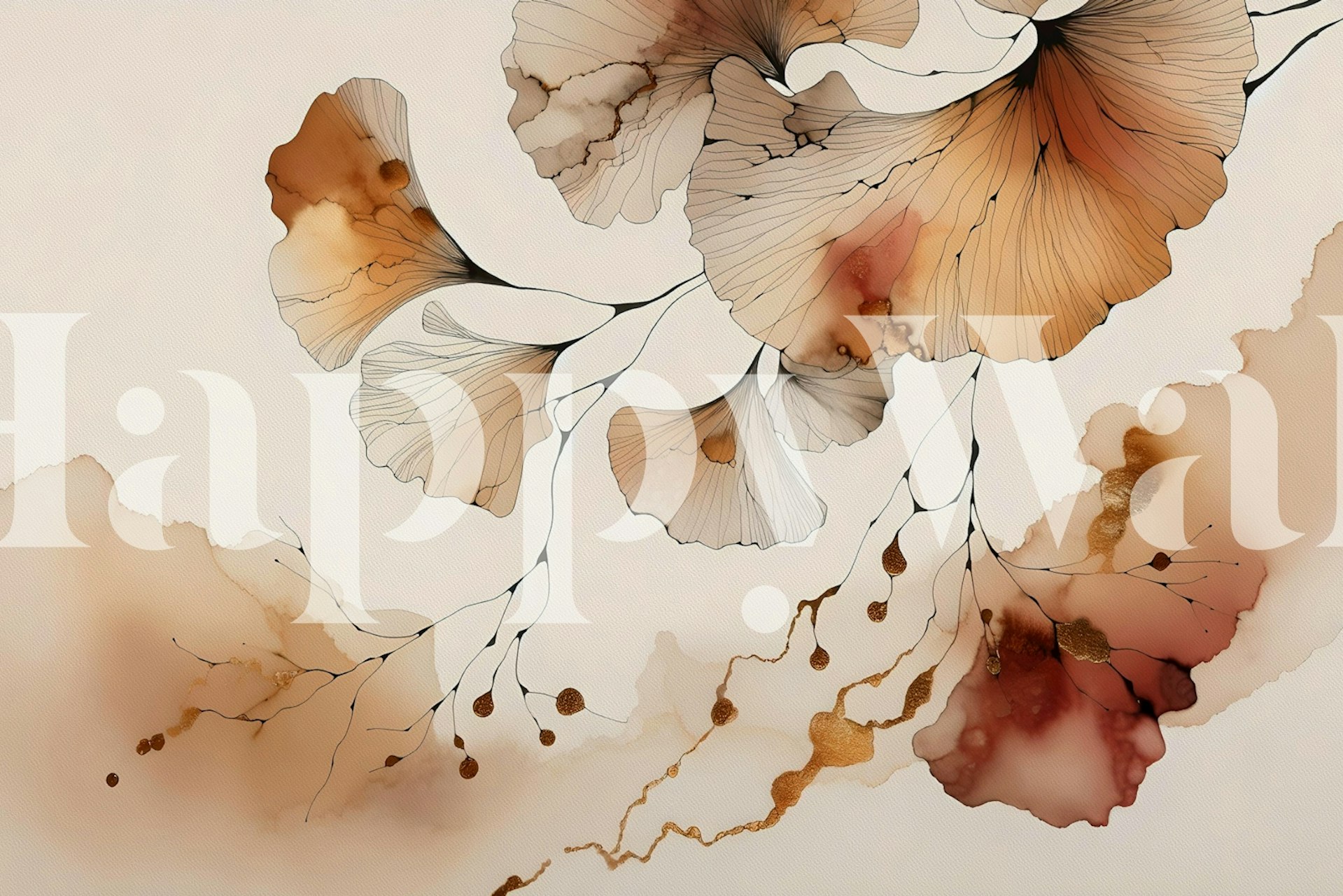 Floral ginkgo leaves in amber tones on soft background wallpaper