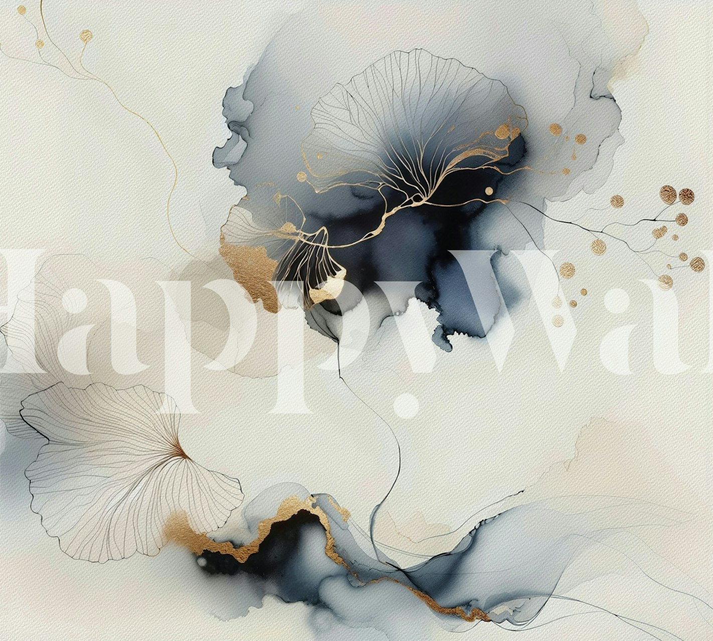 Gilded floral patterns in blue and gold on soft background wallpaper