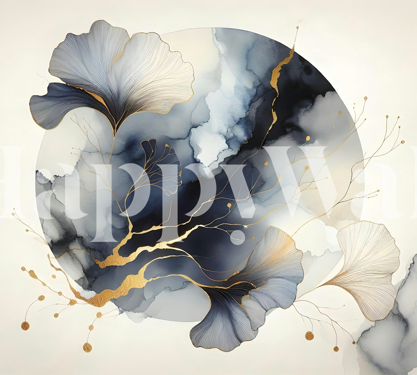 Chic Ginkgo Moon wallpaper in a modern interior